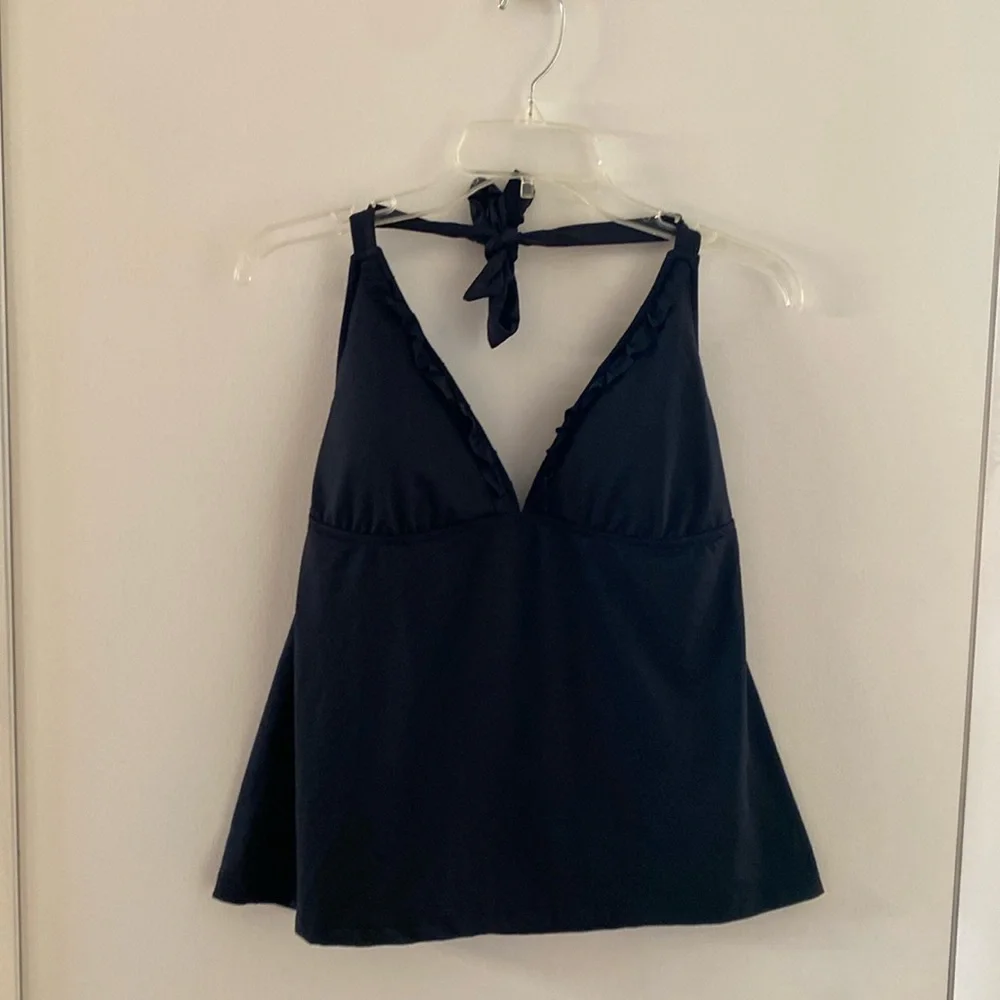 Bisou Bisou Black Ruffled Halter Tankini Top XL